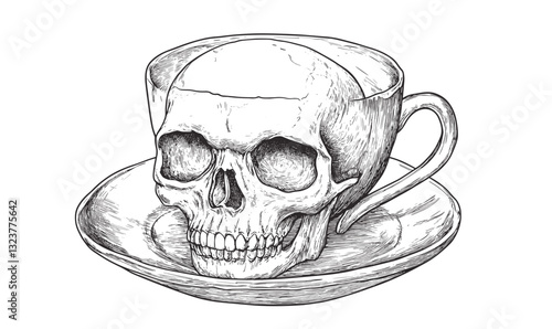 Skull in teacup icon set - flat style vector illustration.