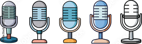 Set of Colorful Cartoon Microphones Icons
