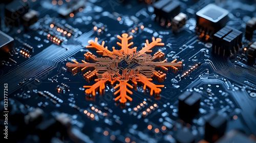 Obraz na płótnie Snowflake circuit pattern with glowing lights w salonie