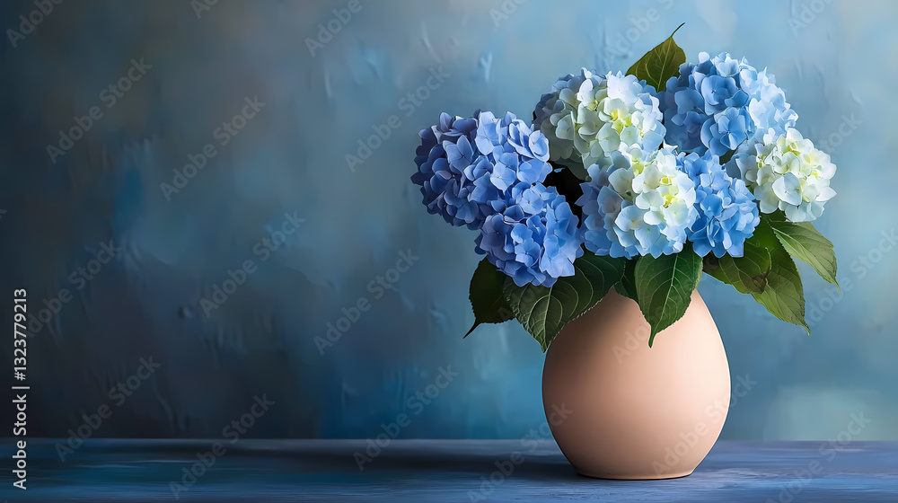 Blue hydrangea in a ceramic vase