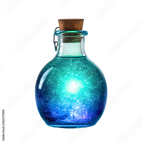 aqua glowing magic potion isolated on transparent background