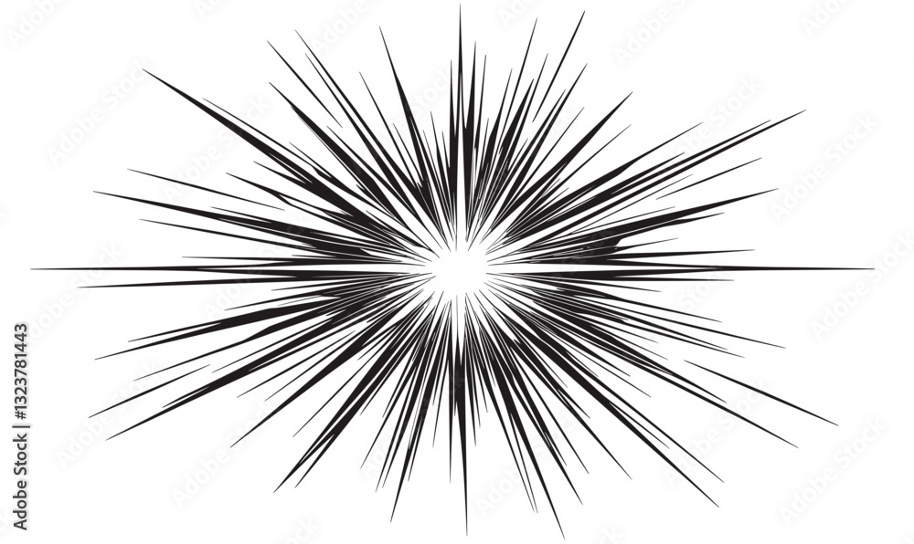 Obraz premium Explosive starburst shape icon set, dynamic energy, radial burst, flat style vector.