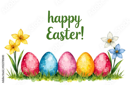 Easter day. Banner, background for Easter, spring. Selective focus, blurred background. .Happy Easter eggs and spring flowers.