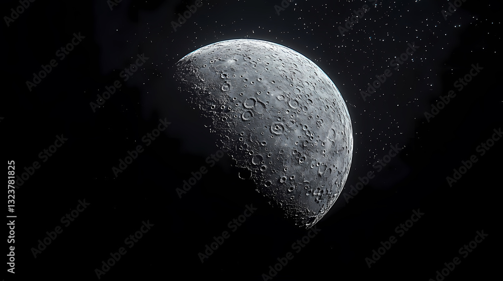 Moon’s surface with craters and mountains