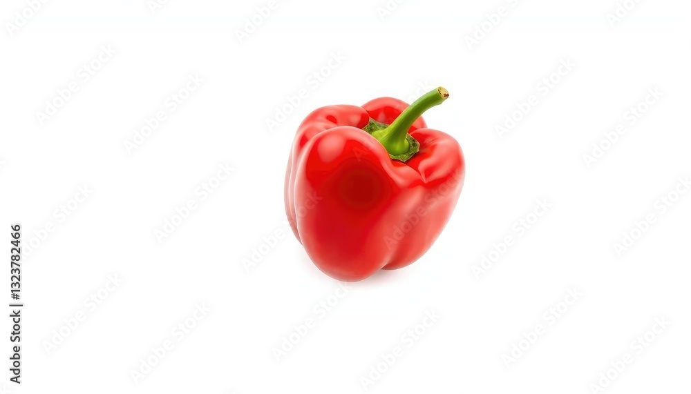 Single vibrant red bell pepper, glossy skin, isolated on pure white background, image, nutrition Single vibrant red bell pepper, glossy skin, isolated on pure white background, image, nutrition