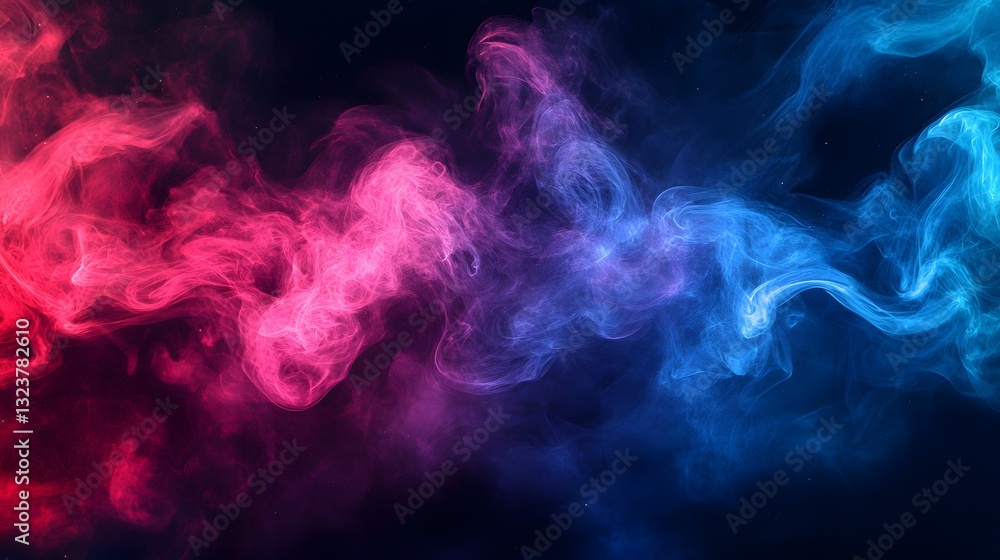 Abstract depiction of swirling colorful smoke against dark background