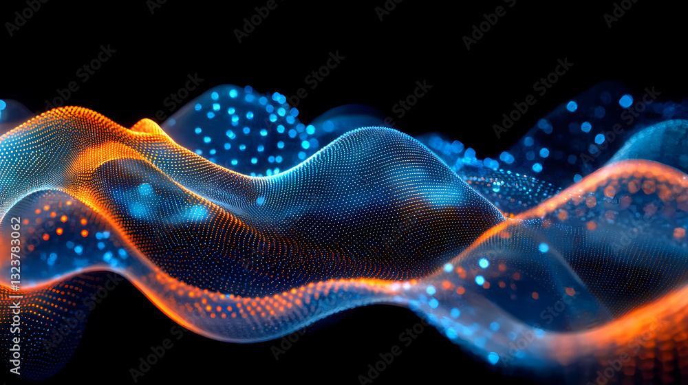 Orange and blue wave pattern on black background