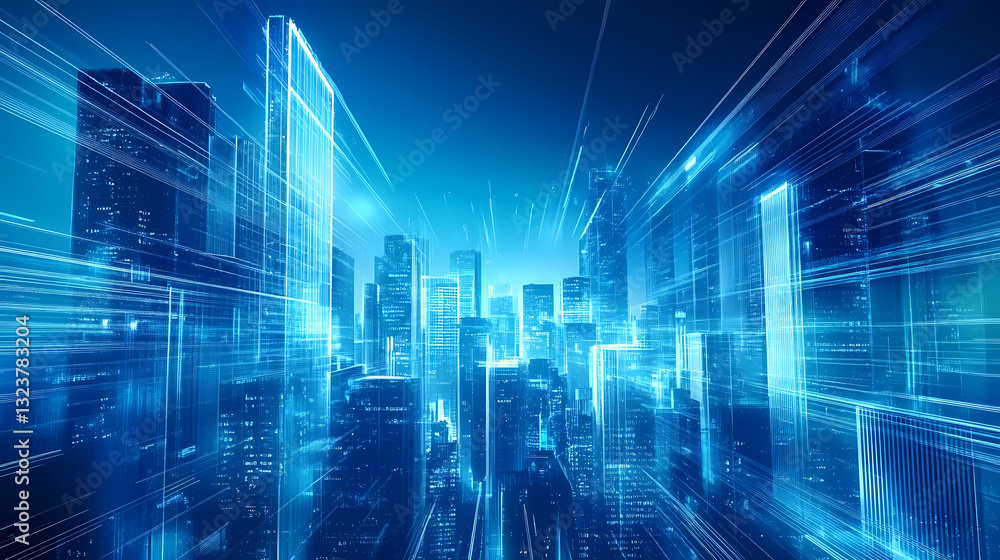 Futuristic city skyline at night