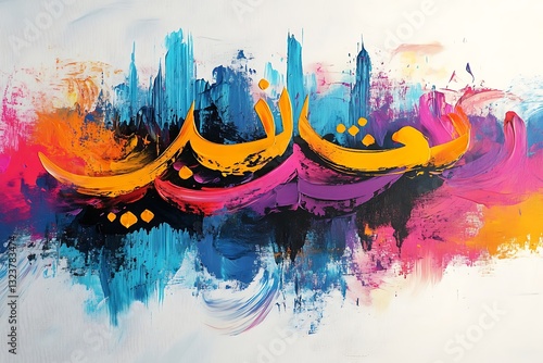 Colorful Arabic calligraphy art painting.