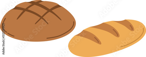 Illustration with rye bread and wheat loaf isolated on white. Bakery products in siple style

