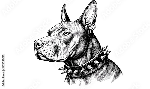 Detailed dog head with spiked collar vector, linear style icons set.