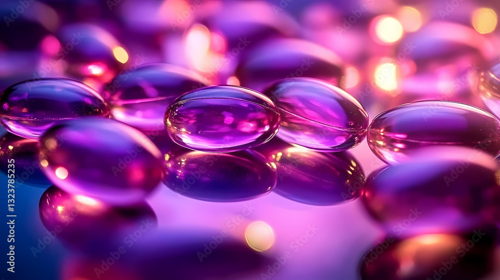 Purple and pink translucent capsules glowing