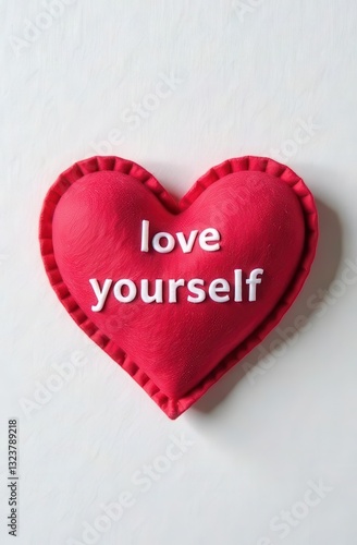 Felt heart with Love Yourself text on white background