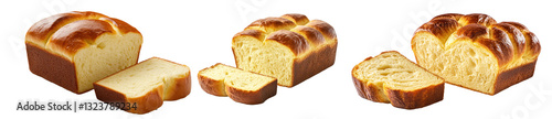 fresh slice golden brioche bun in transparent background set