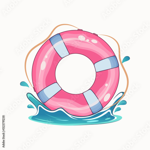 Vector illustration of lifebuoy or swimming ring in the pool. Cartoon style.