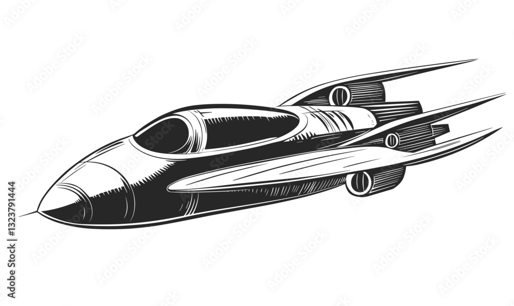 Futuristic spaceship vector illustration in linear style - icons set. Futuristic spaceship vector illustration in linear style - icons set.