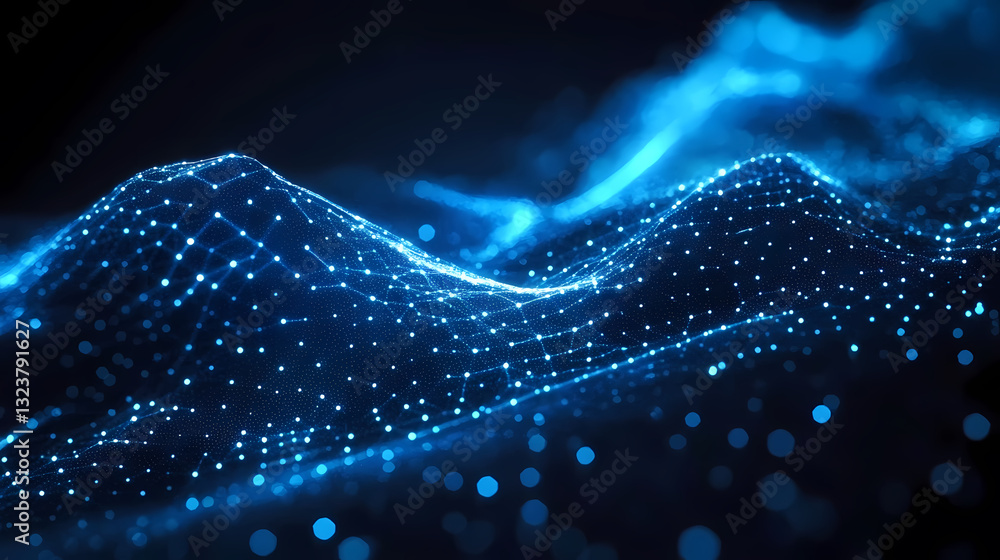 Abstract blue wave with dot and line structures