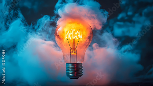 Obraz na płótnie Glowing light bulb in blue and pink smoke w salonie
