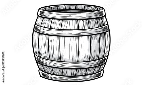 Wooden barrel icon set in linear style - vector.