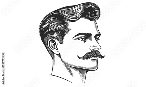 Retro men’s haircuts and mustaches icons set, linear vector.