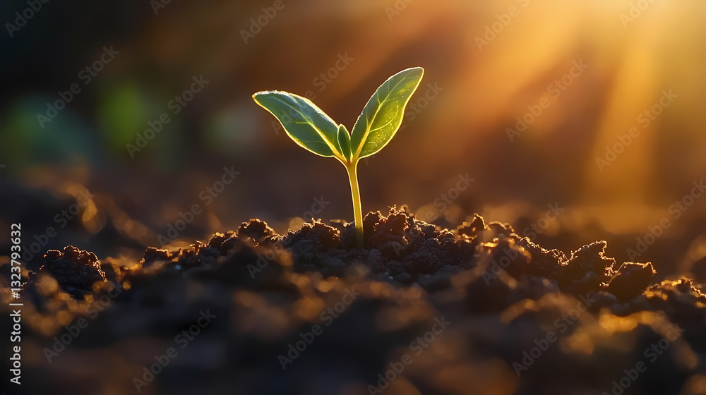 Fresh green sprout growing in sunlight