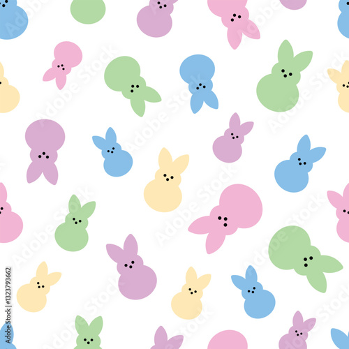 Seamless pattern with colored marshmallow Easter bunnies