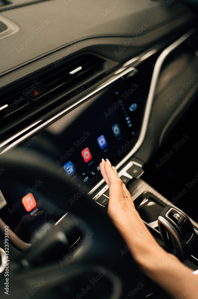 Automatic transmission and a woman's hand Automatic transmission and a woman's hand