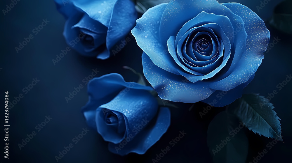 Close-up of blue roses with water droplets