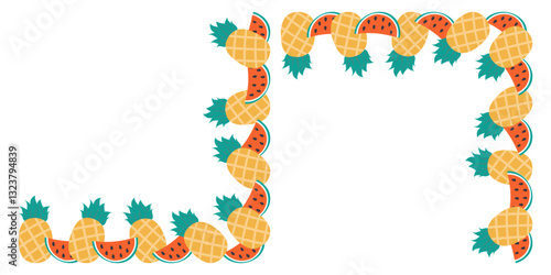 Whole Pineapple Watermelon slices Top and Bottom Corner Frame Border Summer Copyspace Template Set 2