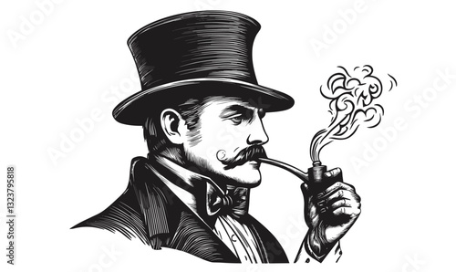 Gentleman with pipe and top hat vector – linear style icons set.