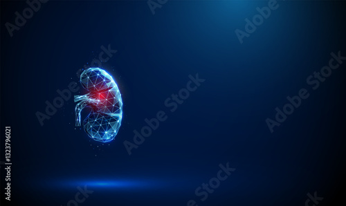 Abstract blue kidney with red spot. Kidneys deseases, medical treatment and pharmacy concept