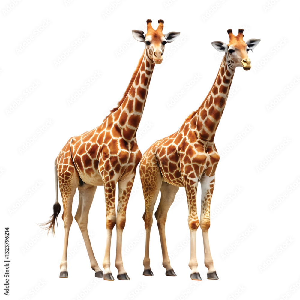 Two Tall Giraffes Standing Side by Side, PNG file for mock-up. Two Tall Giraffes Standing Side by Side, PNG file for mock-up.