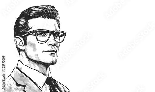 Professional businessman in glasses and suit, flat style icons set vector.