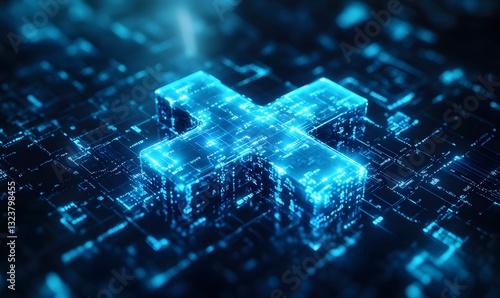 a digital plus symbol on a circuit board.