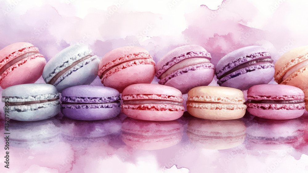 Obraz premium Pastel macarons in watercolor style