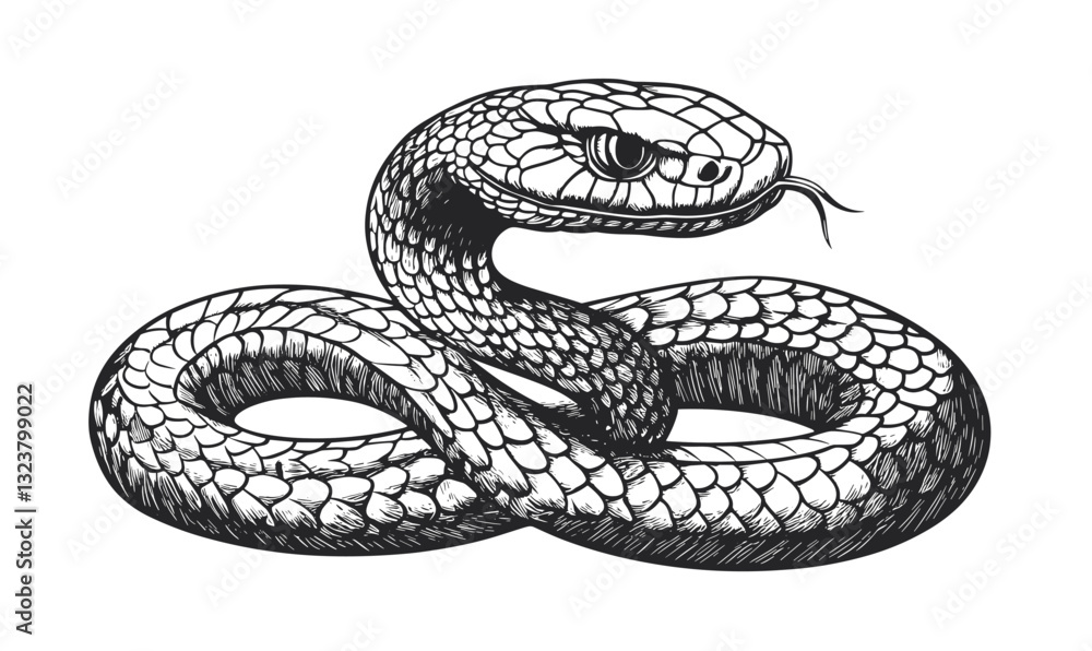 Fototapeta premium Intricate snake design in linear style, vector icons set.