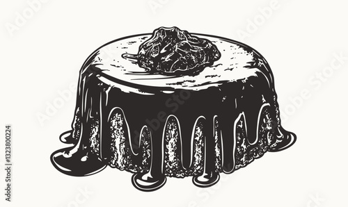 Chocolate dessert with topping, monochrome sweet treat, flat icons set, vector.