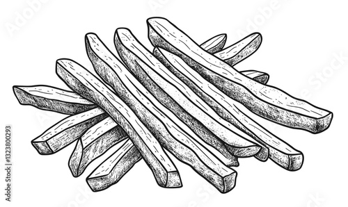 Hand drawn french fries vector, linear style, icons set.