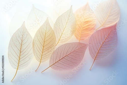 Gold and Transparent Leaves on White Background