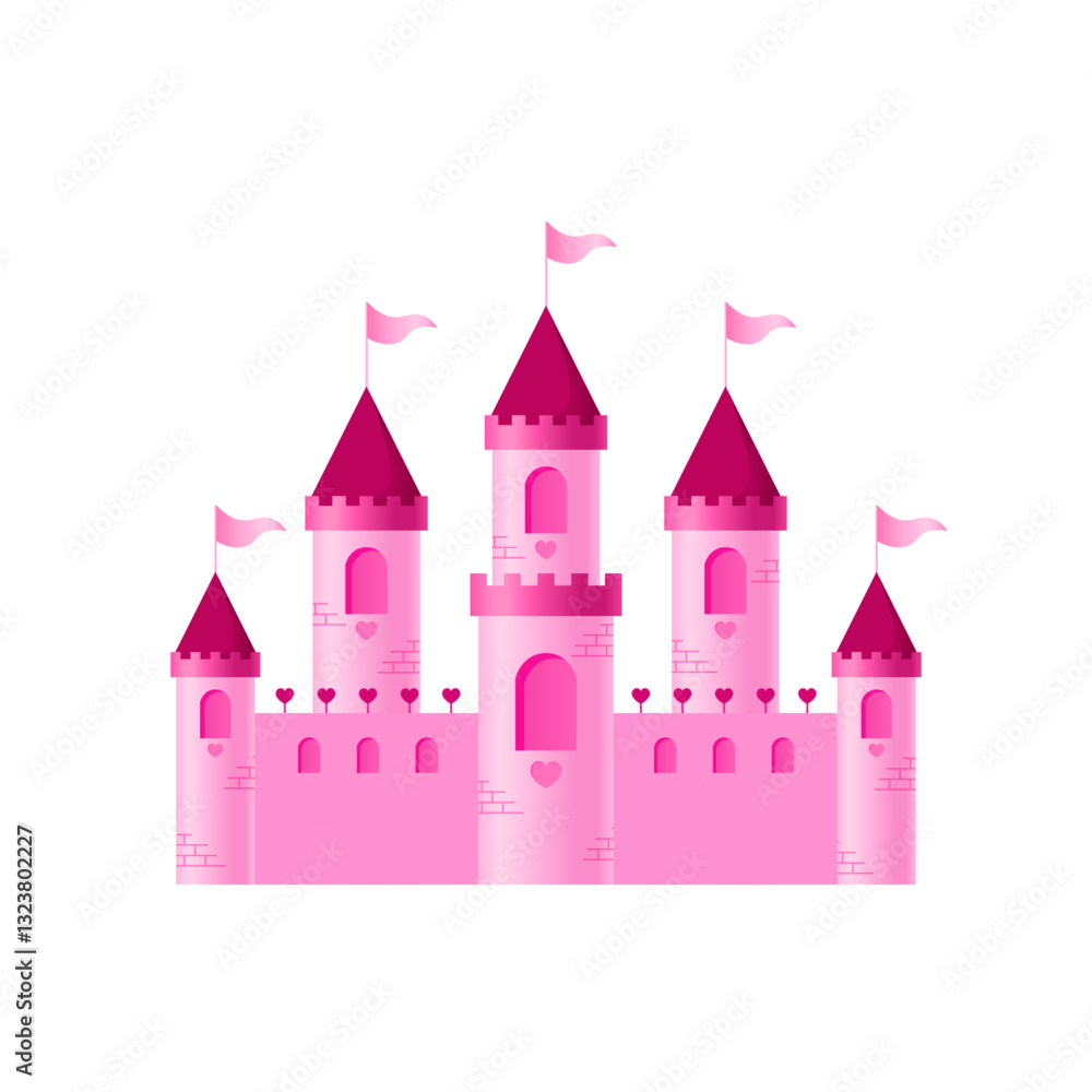 Fototapeta premium Pink princess castle isolated on white background