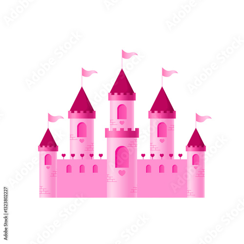 Pink princess castle isolated on white background