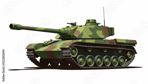 Military tank illustration in green camouflage design