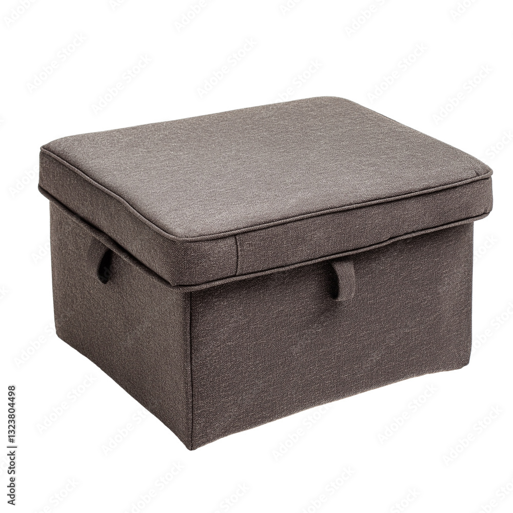 Foldable fabric storage ottoman with zipper closure isolated on transparent white background Foldable fabric storage ottoman with zipper closure isolated on transparent white background