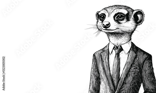 Business meerkat in suit, anthropomorphic animal in formal wear, flat style icons set, vector.