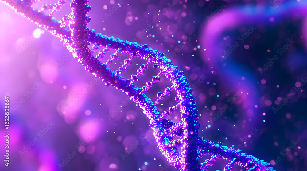 Rotating DNA molecule with pink light spots