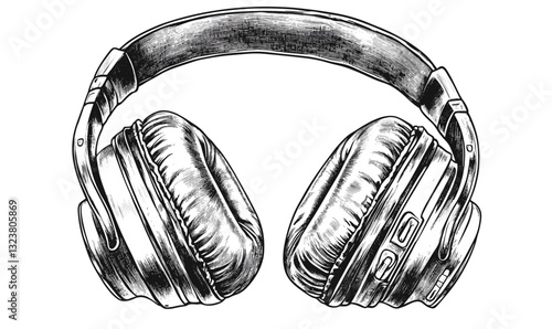 Detailed headphone illustration, flat linear icons set, vector art.