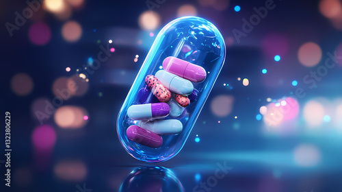 Obraz na płótnie Transparent capsule with colorful pills inside w salonie