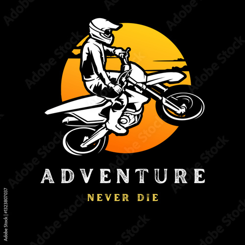 Thrilling motocross jump silhouette with sunset backdrop graphic adventure art