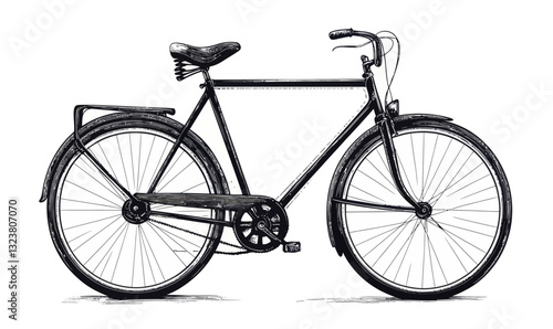 Vintage Bicycle Silhouette Engraving with Minimalist Retro Velocipede Style for Transport Lovers