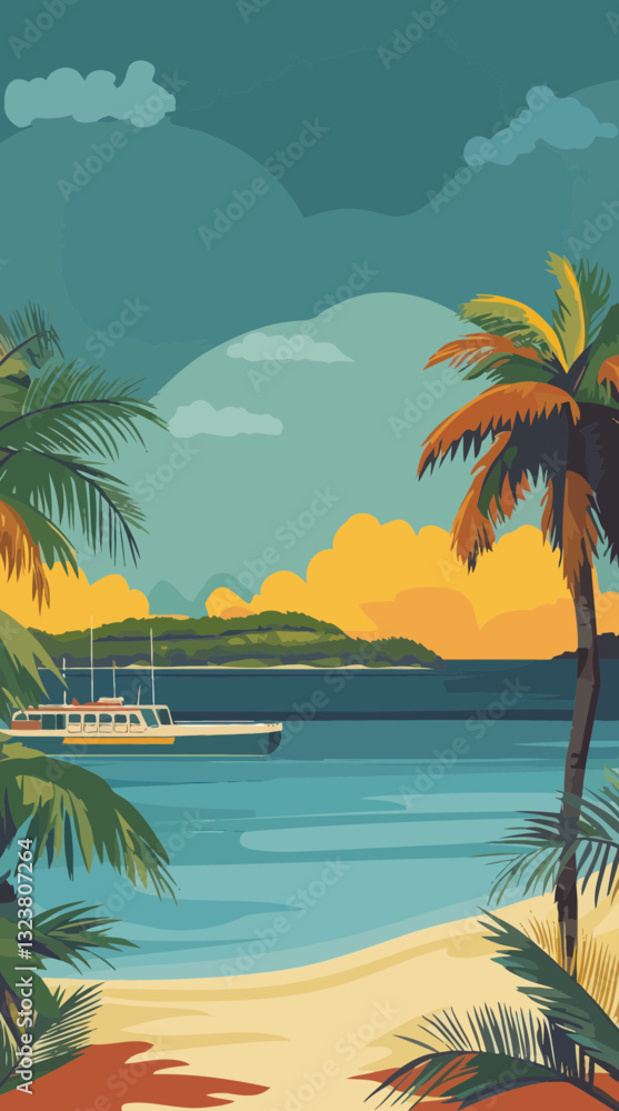 Fototapeta premium Vintage Jamaica Caribbean Island Travel Poster in Retro Style for Exotic Summer Holiday
